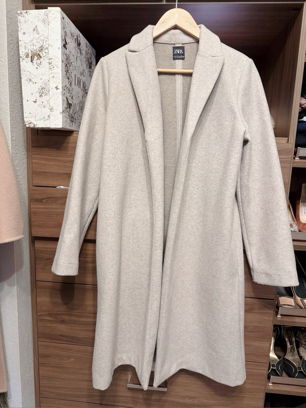 Zara Beige Wool-Blend Open Front Coat in 2